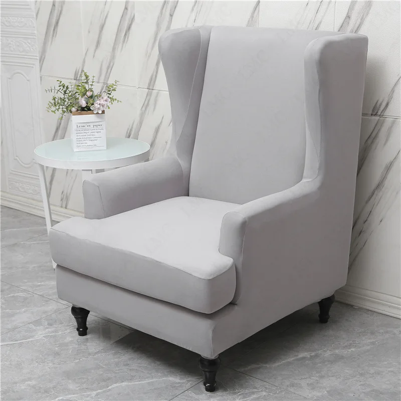 

Nordic Solid Color Wing Chair Cover Removable Wing Armchair Cover with Seat Cushion Cover Elastic Sofa Slipcovers Living Room
