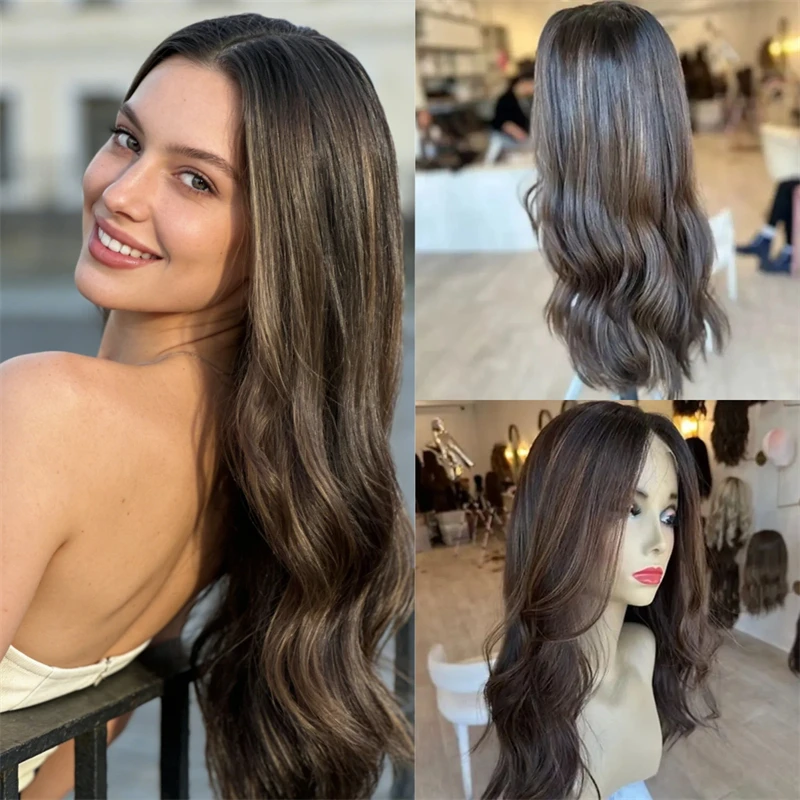 

Glueless Wig 13x4 Middle Part Ombre Dark Brown Synthetic HD Lace Front Wig Realistic Look Natural Density Wig Heat Resistant