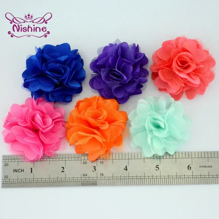 Nishine 20pcs/lot Satin Mesh Flowers DIY Kids Headband Hair Accessory Boutique Wedding Decoration Flower Head Floral Accessories