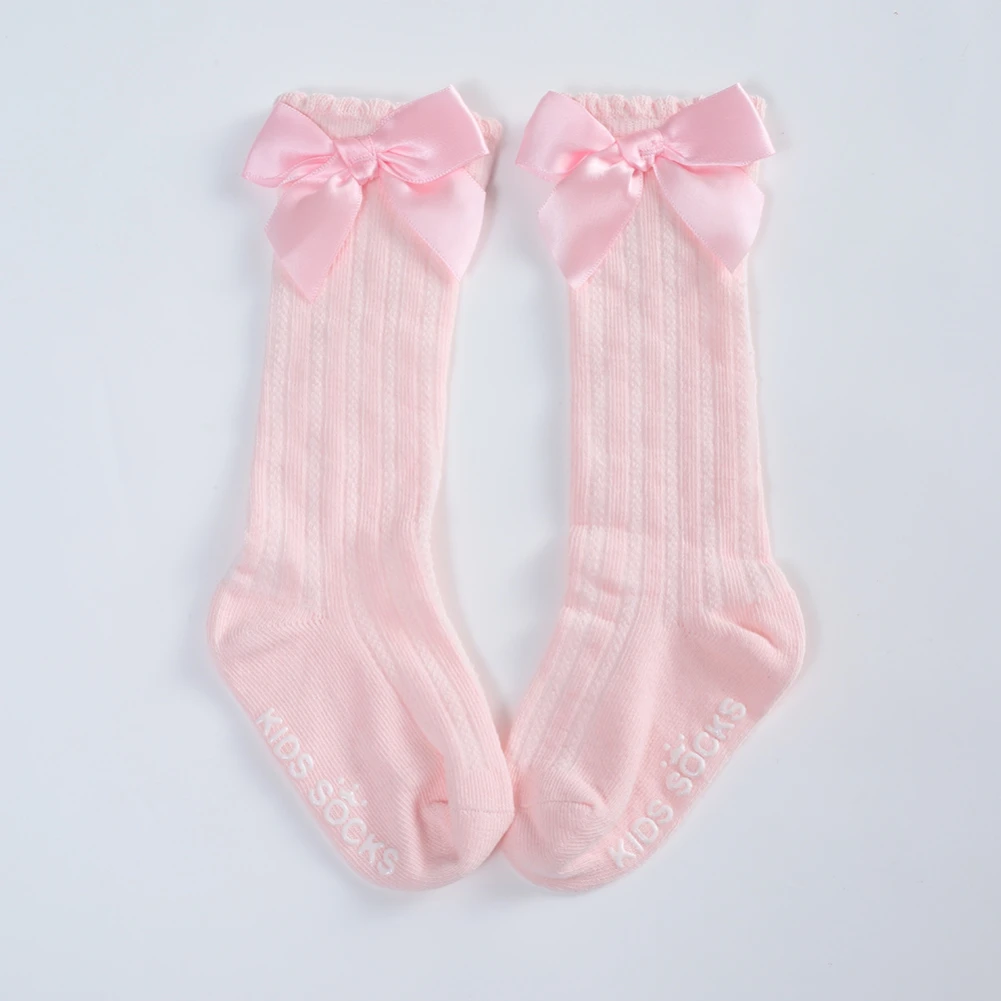 Children Girls Socks With Bow Baby Toddler Kids Solid Cotton Soft Breathable Mid-Calf Sock Casual Sweet School Uniform Sock 0-3Y