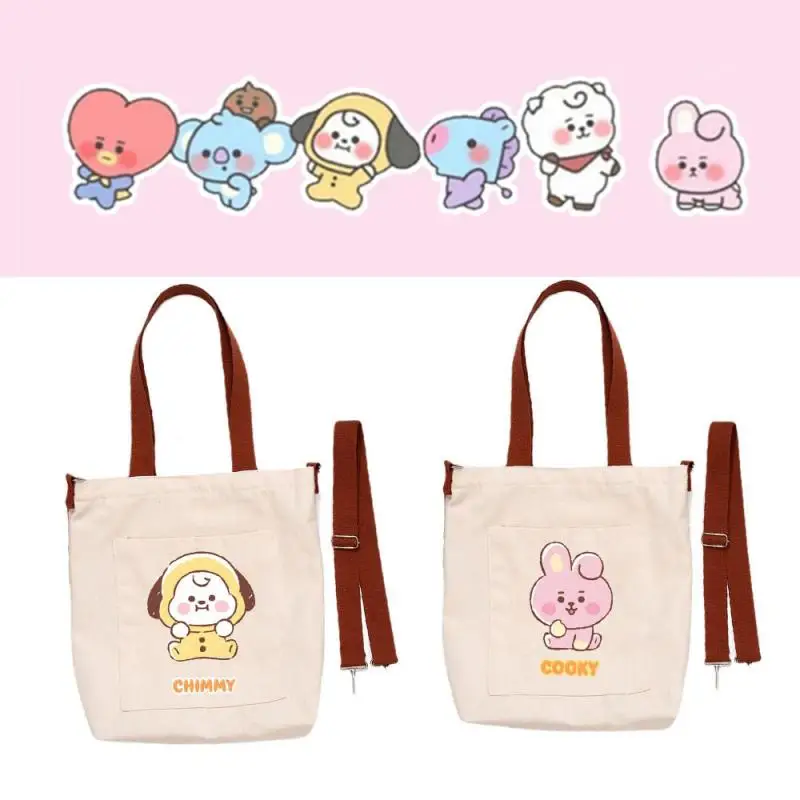 Anime Cartoon Bt21 Cooky Tata Chimmy Shoulder Bag Y2K Fashion New Cute Canvas Bag Student Portable Storage Bag Gift for Friends