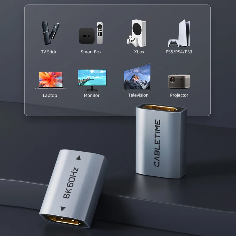 CABLETIME 8K60Hz HDMI-compatible Converter Female to Female Adapter UHD2.1 Support 8K HDMI 2.1 Adapter 4K 120Hz 48Gbps view 6