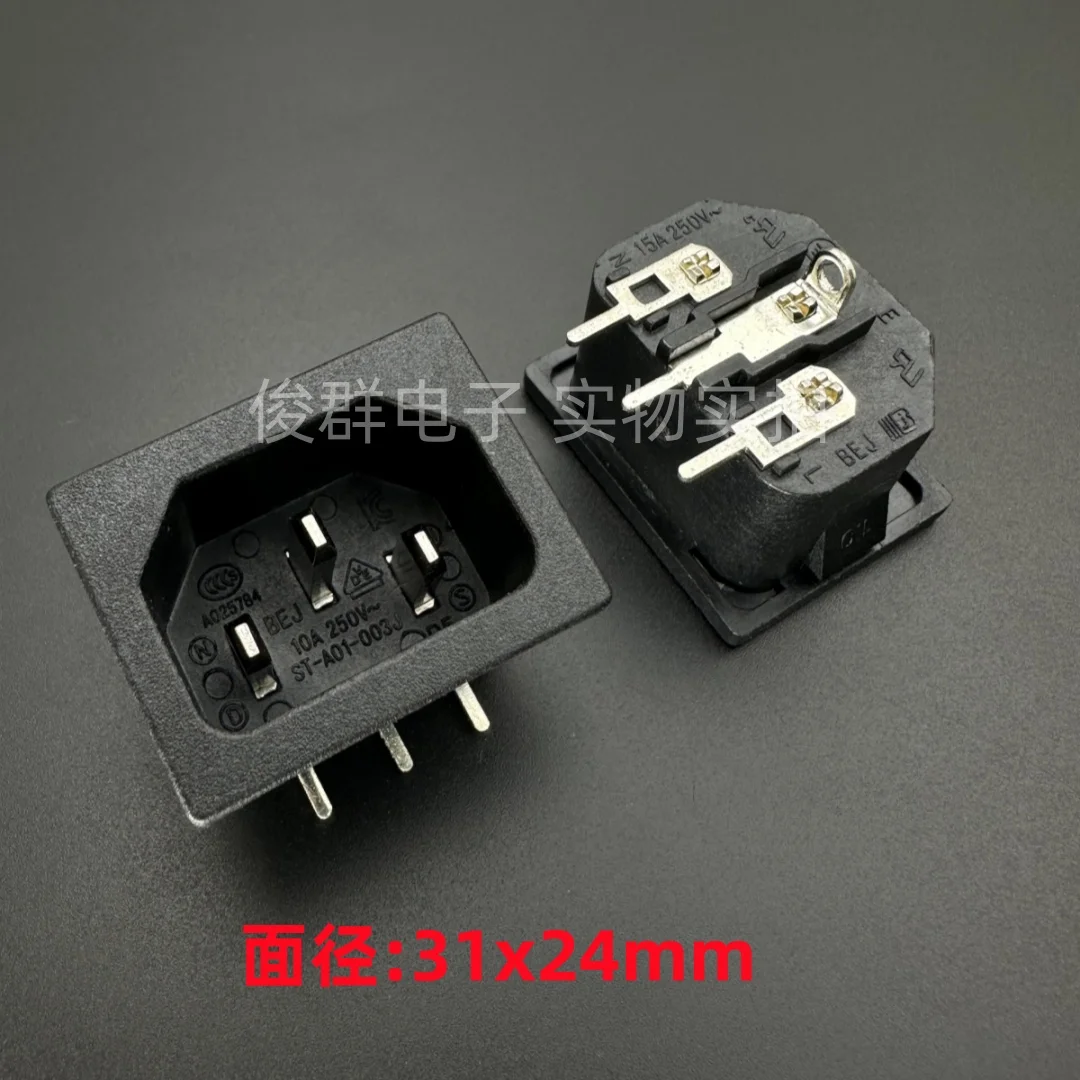 10pcs/ ST-A01-003J power socket 1.0 card AC male seat 3 feet with grounding 15A250V