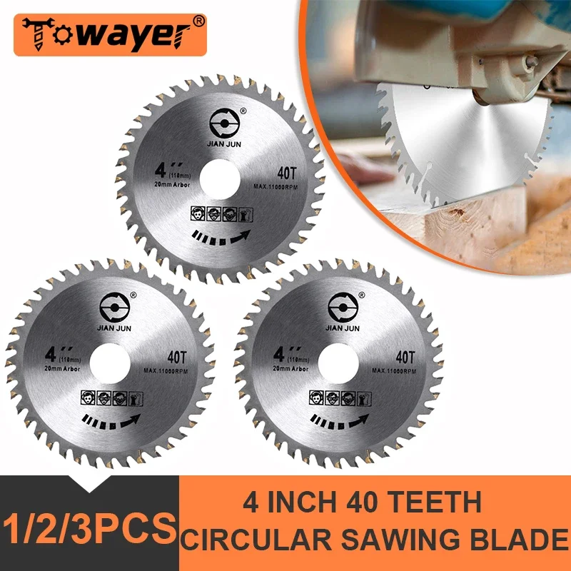 1/2/3PCS 4 Inch 40 Teeth Alloy Circular Sawing Blade Two-Way Tooth Woodworking Saw Blade For 20mm Cutter Bar Tool Accessories