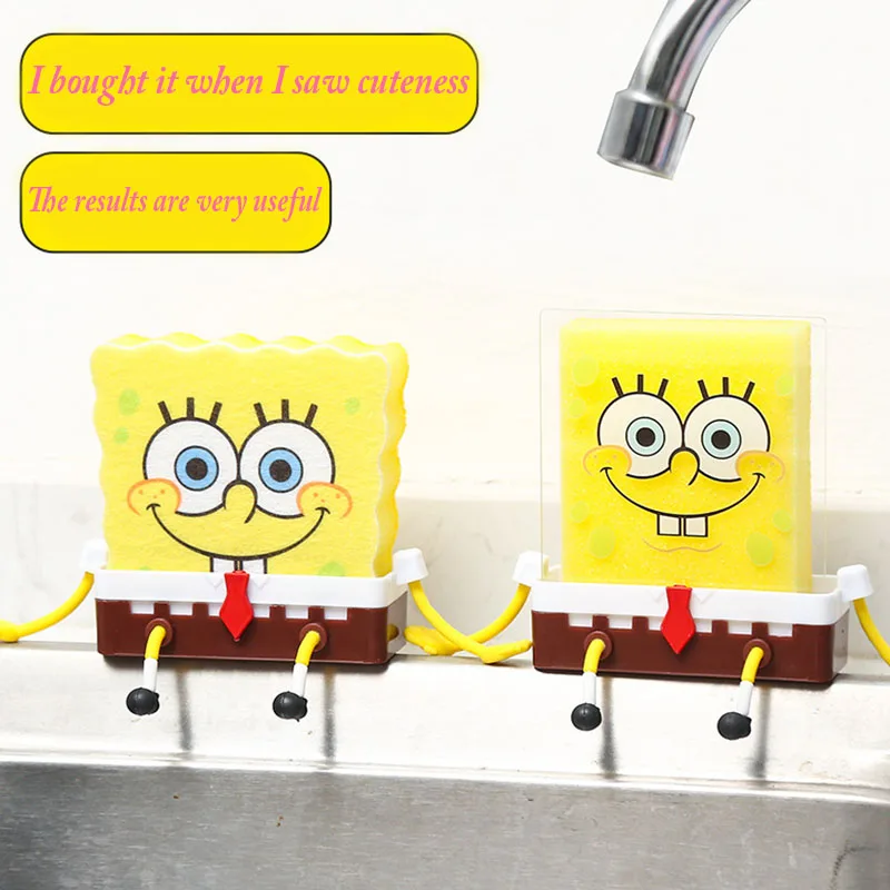 Sponge-bob SquarePants Dish Washing Brush Kitchen Supplies Drain Rack Cleaning Dishes Brushes Reusable Scrub Scouring Pad