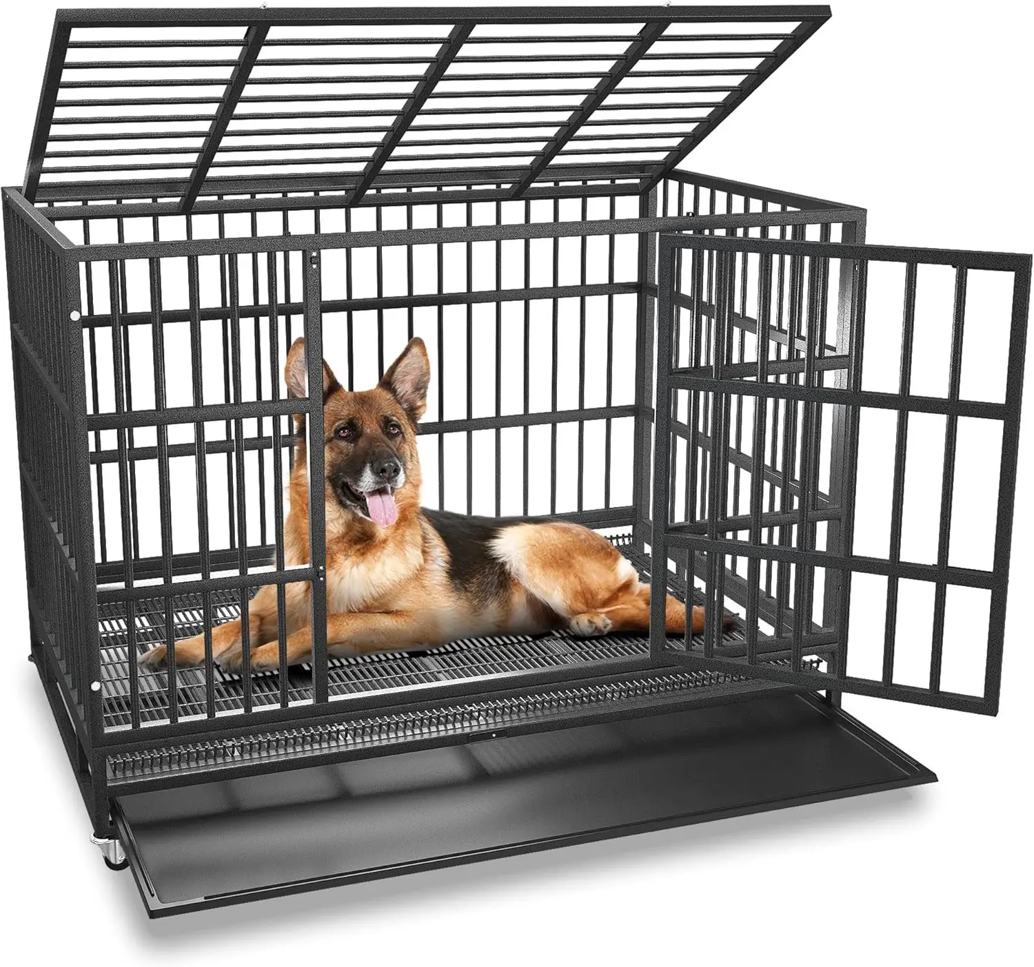 

54/48/38 inch Heavy Duty Indestructible and Escape-Proof Dog Crate Cage Kennel for Large Dogs, High Anxiety Dog Crate