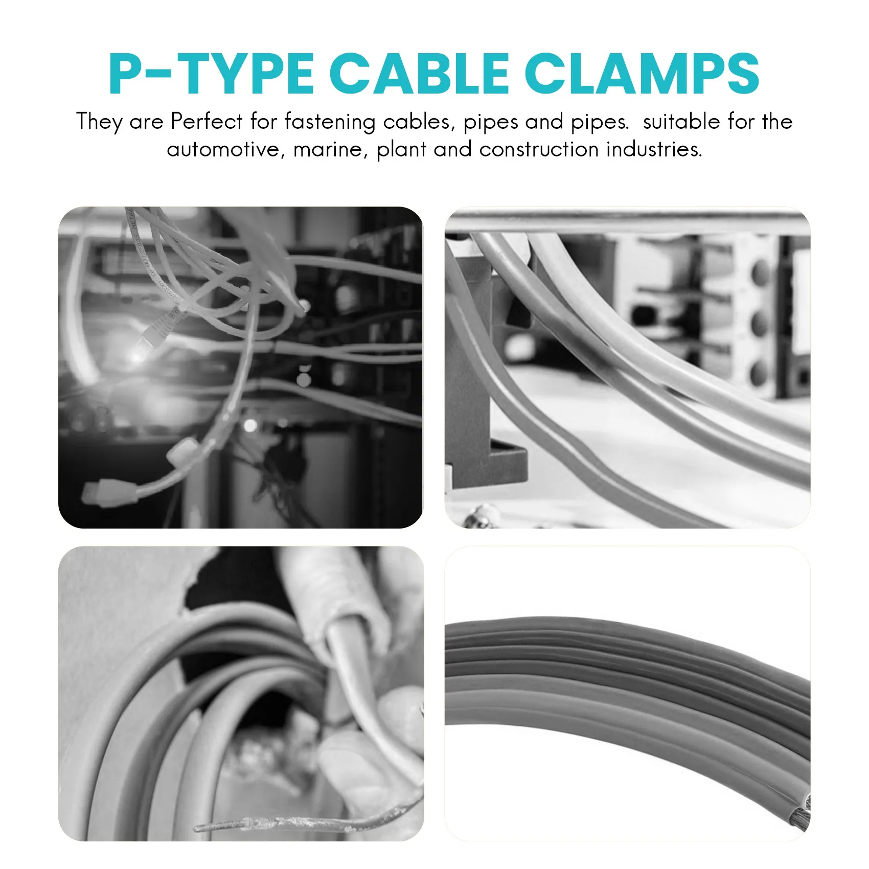 ABJN-200Pcs R-Type P-Type Cable Clamps Plastic Nylon Wire Clip Assortment Kit Hardware Tools Cable Clip Buckle Clips Ties