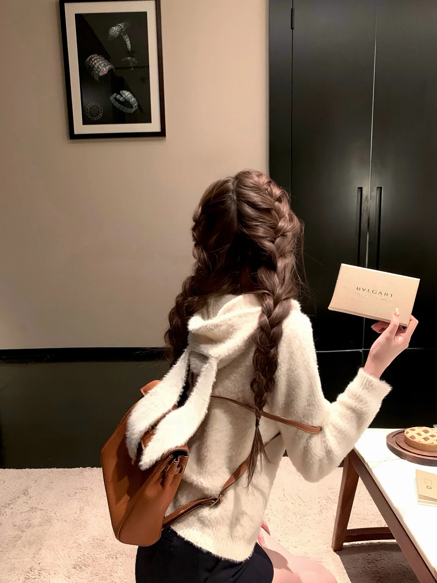 

Chien Women's Faux Mink Plush Zipper Hooded Open Cardigan Spring Early Milk Velvet Coat Rabbit Ear Design Warm Commute Style