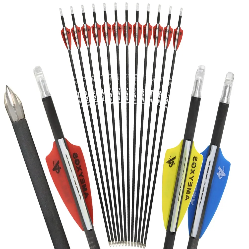 

6/12pcs Pure Carbon Arrow 32" Spine 400/500/600/700/800/900/1000 ID4.2mm 2inch Rubber Feather Archery Hunting Shooting Training