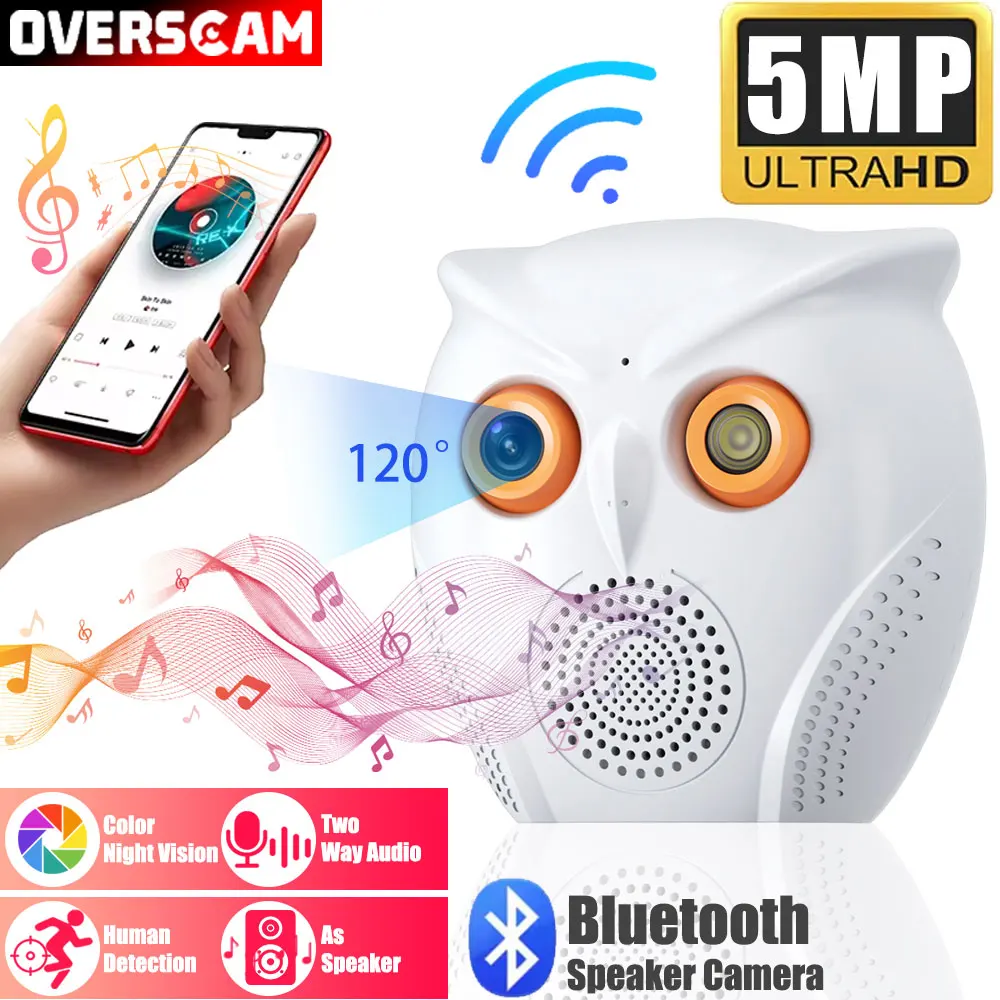 

Mini wireless camera 5MP home security 120 ° Bluetooth speaker wide-angle walkie talkie two-way night vision monitoring camera