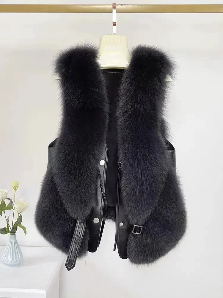 2024 nuova moda donna corta autunno e inverno vita imitazione gilet di capelli di volpe giacca senza maniche cappotto Casual stile caldo R7