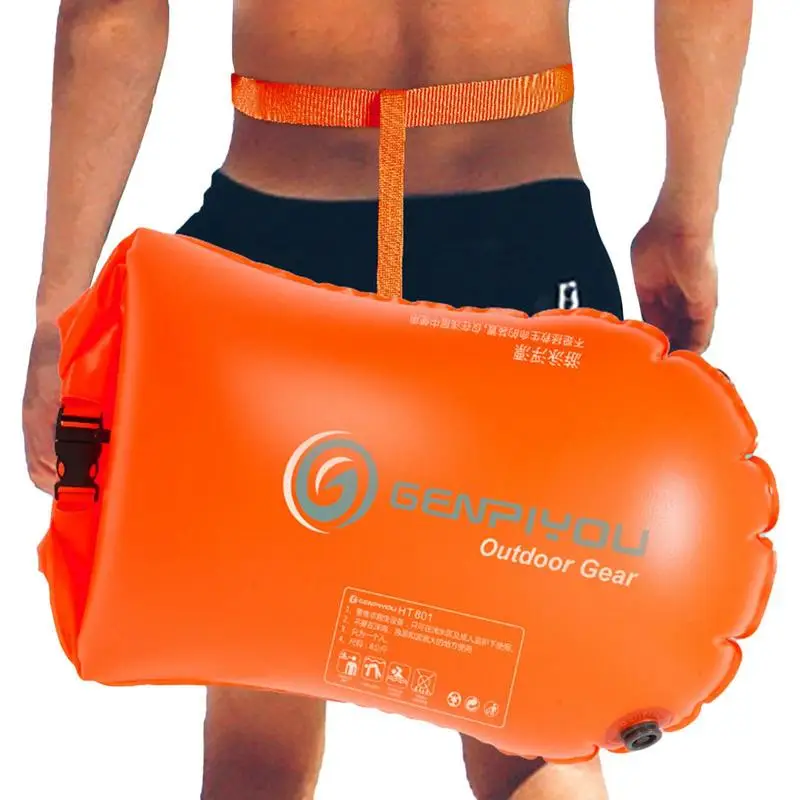 Inflatable Open Pvc Swimming Buoy Tow Float Dry Bag Double Airbags With Belt High Visibility Swimming Water Sport Safety Bag