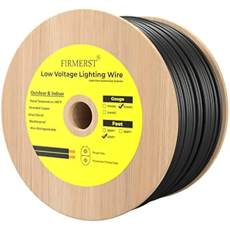 FIRMERST 12/2 Low Voltage Landscape Wire Outdoor Lighting Cable 500 Feet – 12-Gauge 2-Conductor