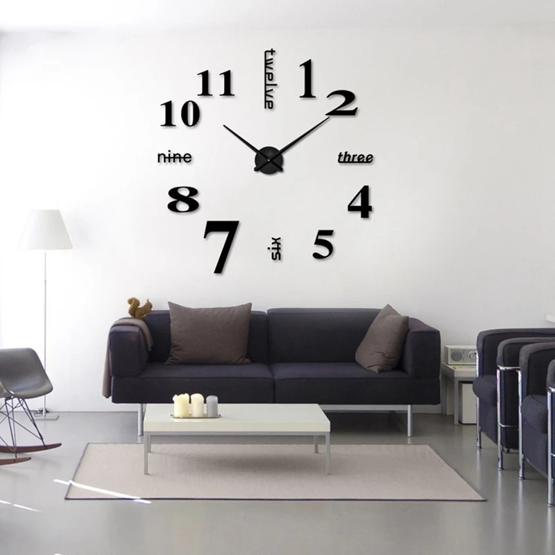 HOT-3D DIY Wall Clock Modern Design Large Acrylic Clocks Home Sticker Room Decor Clock On The Wall Numbers