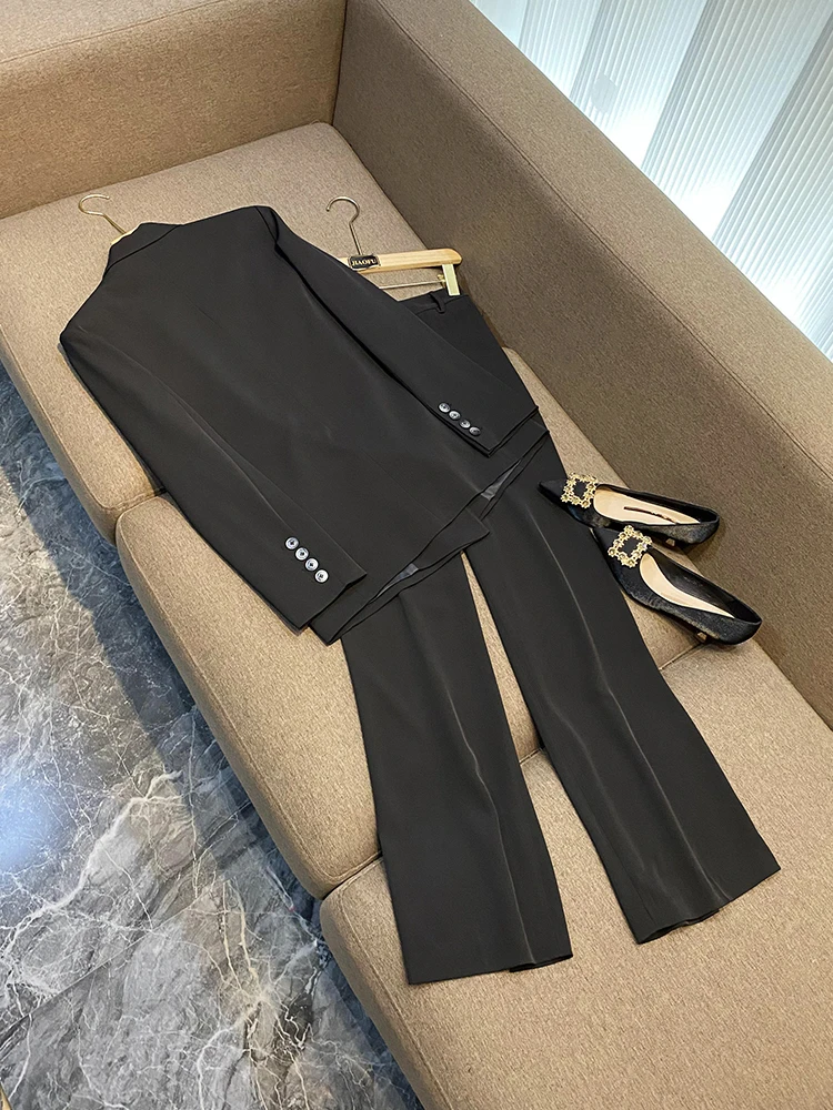Black Heavy-duty Beaded Suit Set Women's Professional Fitted Two-piece Set Commute Autumn High-end Feel 10102