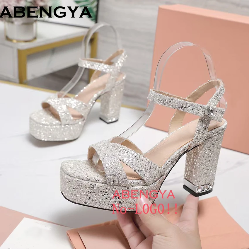 جودة الحرير منصة صنادل طراز جلاديتور النساء كريستال مكتنزة عالية الكعب أحذية الحفلات المفتوحة تو المرأة Sandalias Mujer 2025