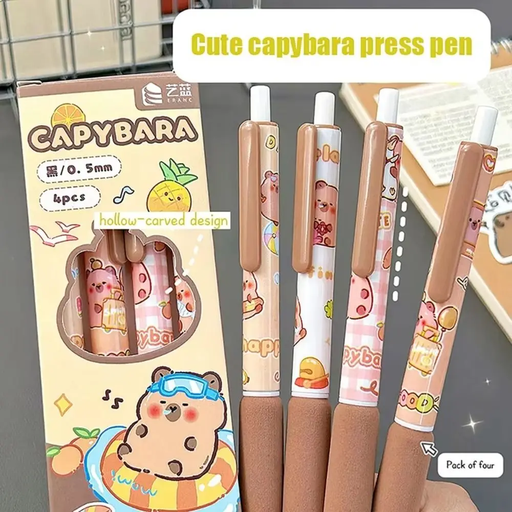 ปากกา capybara สีดำปากกาหมึกเจล4ชิ้นขนาด0.5มม. ปากการูปการ์ตูนเรียบสีกลางปากกาเครื่องเขียน ST PEN TIP ปากกาลูกลื่นแห้งเร็ว