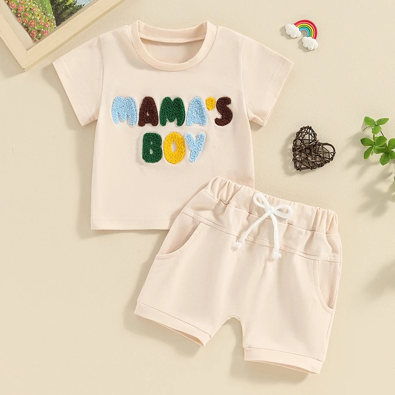 

Lioraitiin Toddler Boys Summer Shorts Sets Short Sleeve Letter Embroidery Tops Drawstring Shorts Sets