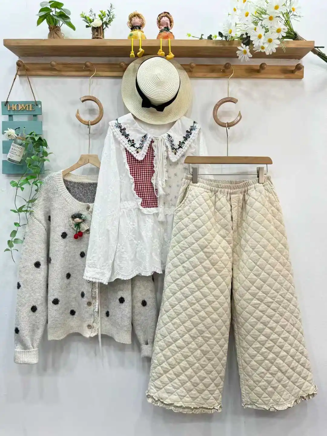 신상품 2025 겨울용 면 패딩 와이드 팬츠, 여성용 신축성 있는 허리 다이아몬드 그리드, 모리 걸 레트로 캐주얼 두꺼운 바지 B5D857CC