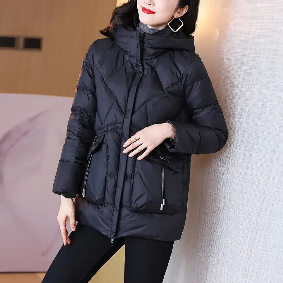 Woman Coat Zip-up Black Thick Padding Duck Down Quilted Padded Jackets for Women Hoodie Y2k Fashion 2024 Trend Luxury Hot Youth