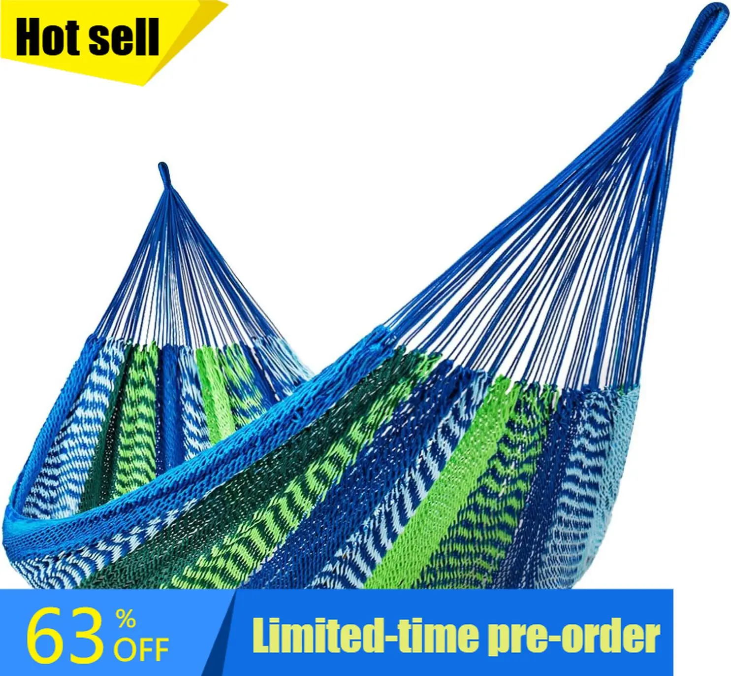 

Hot sale!Handwoven Mayan Hammock, 10.5 FT Soft Rope Double Hammocks, Portable Outdoor Hammock with Carry Bag, 2 Straps & Carabin