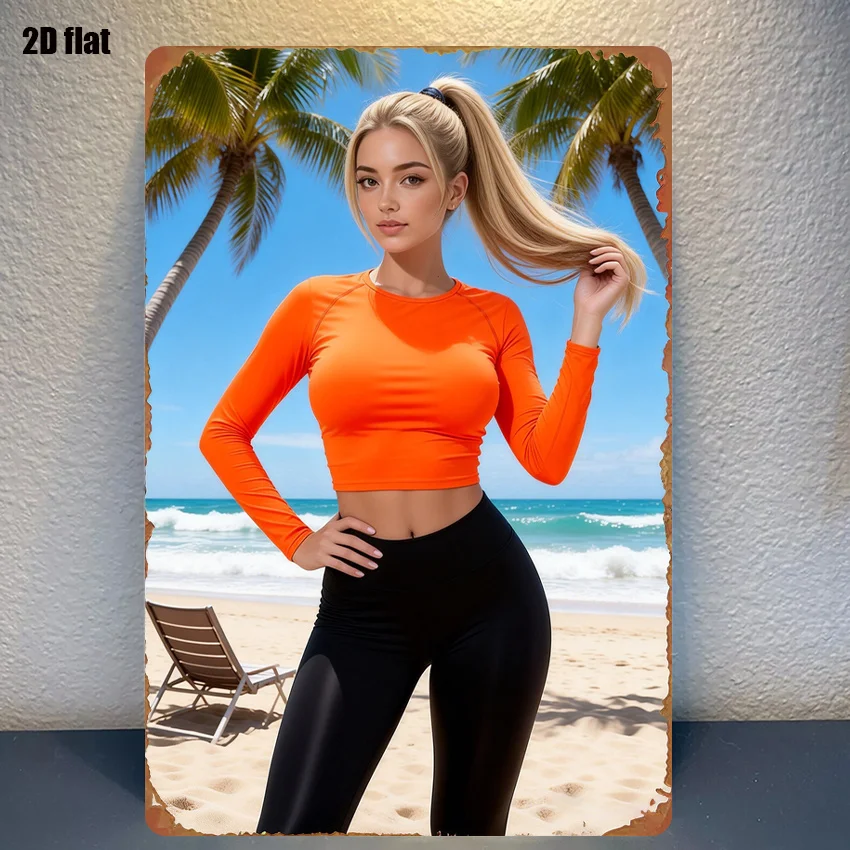 Metal Sign Beach Style Orange Top Black Tight Fashion Combo for Room Home Garage Bar Garden Pub Birthday Gift 8.0x12.0 Inch