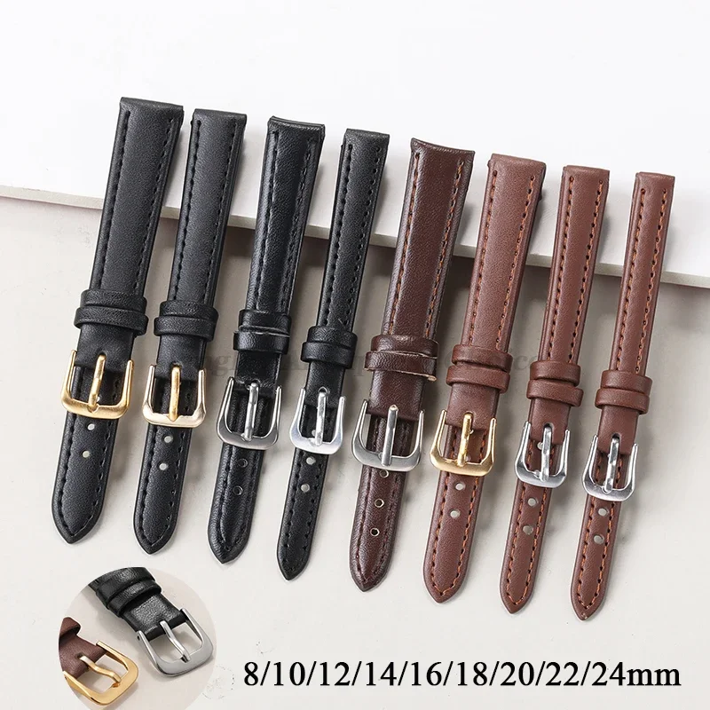 Cowhide Watchband PU Leather Strap 8/10/12/14/16mm/18mm 20mm 22mm 24mm Thin Soft Belt for Seiko for Omega Smartwatches Wristband