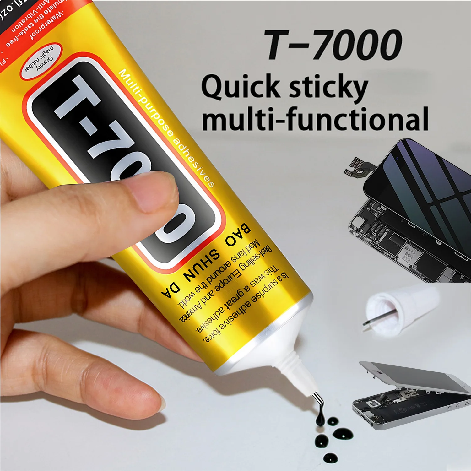 Adhesivo de Reparación para Celulares y Tabletas T7000 Upgrade Black Contact, Pegamento Líquido Multiusos de Alta Resistencia con Aplicador de Precisión