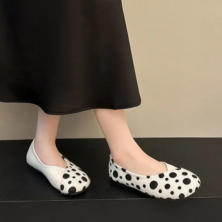 Frühlings-Neuheit: Damen-Flachschuhe mit Runder Spitze, Gepunktetem Wildleder, Bequeme Alltags-Loafer für Büro und Straße – Detail 6