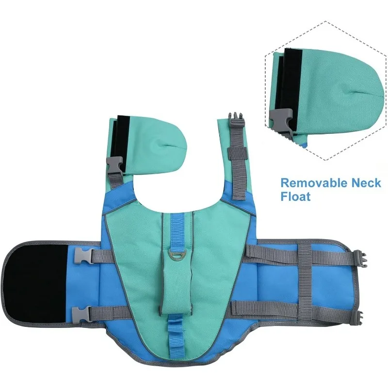 سترة نجاة للكلاب، سترة سمك القرش الآمنة للسباحة مع مقبض إنقاذ، سترة سباحة عائمة قابلة للتعديل للجرو والقوارب ومنقذة للحياة للحيوانات الأليفة