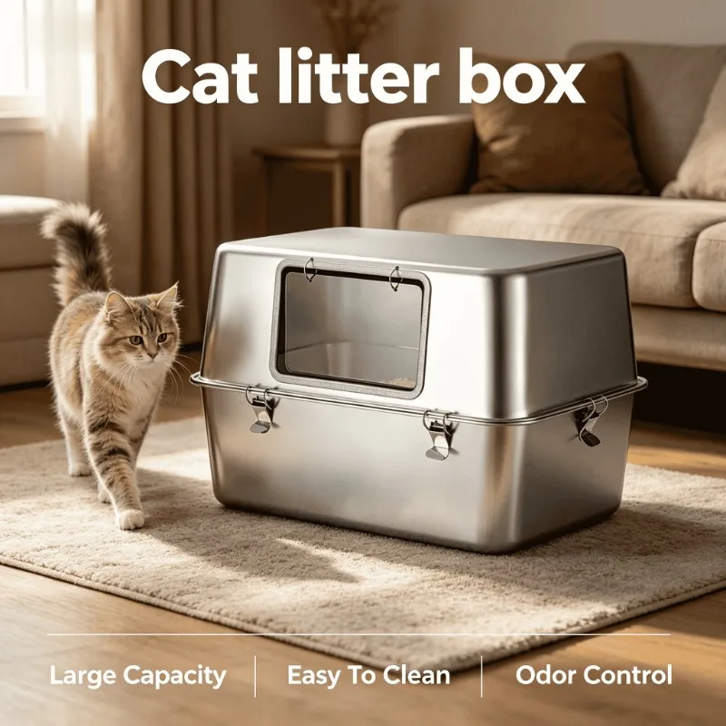 Premium Ultra Extra Large Stainless Steel Self Cleaning Automatic Anti Splash Convertible Durable Odor Control Cat Litter Box