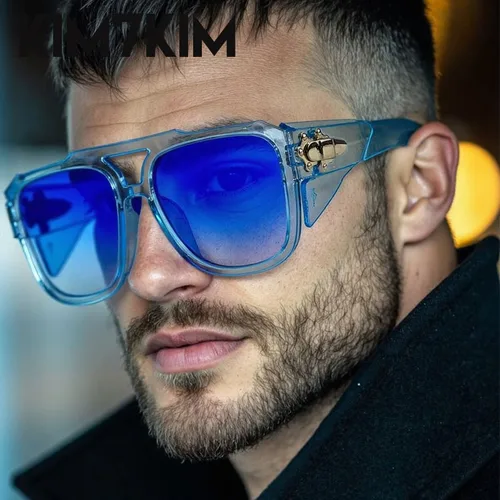 Imagen 2 del producto Gafas de sol cuadradas Steampunk de gran tamaño, gafas de sol 2025 marca de lujo para hombre, doble haz Punk con gafas de sol, gafas UV400