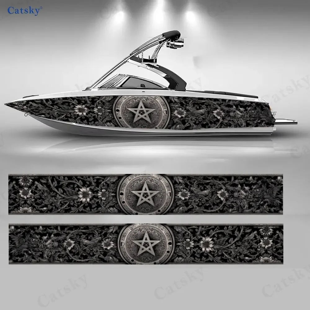 2Pcs Gothic Star Badge Boat Stickers, PVC Waterproof Durable Vinyl Wrap Decals for Fishing Boats, Durable and Stylish Design