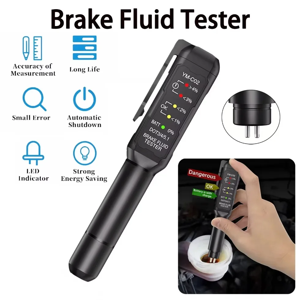 YMC02 Car Brake Fluid Tester Brake Fluid Testing Pen with 5 LED Automotive Brake Fluid Diagnostic Tools for DOT3.0 4.0 5.1