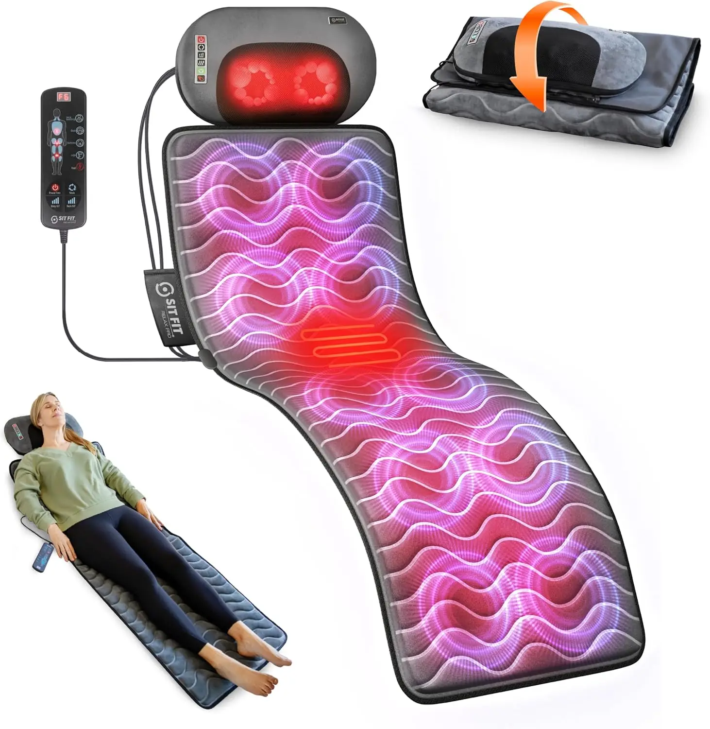 Vibrating Full Body Massage Mat Heat Therapy Pad Muscle Pain Relief Circulation Stress