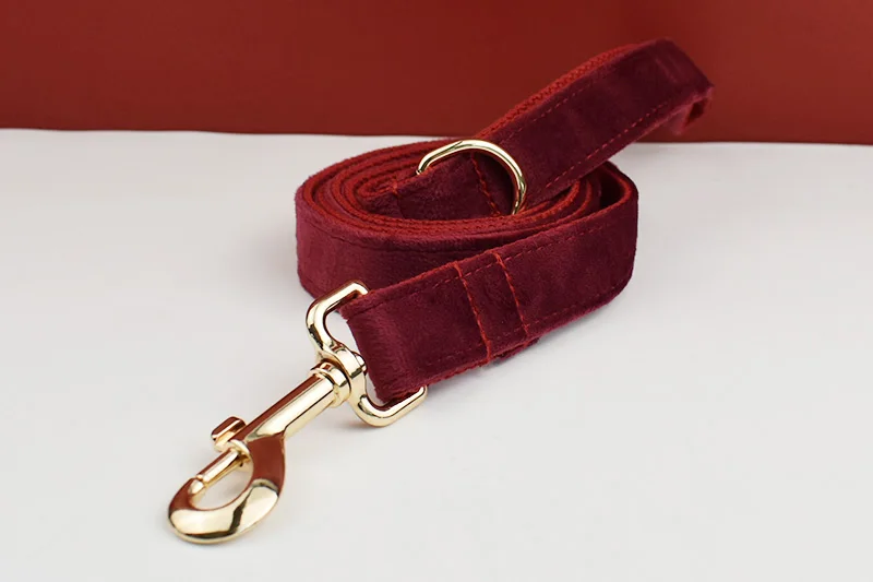 Rotes Weinrot-Samt-Hundehalsband und Leinen-Set für große Hunde, individuell graviertes Namensschild, Haustierzubehör, Hundeleine, Velvet07 – Detail 9
