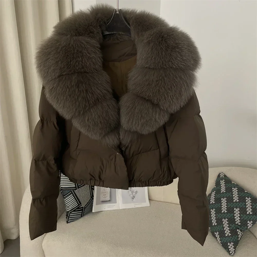 OFTBUY White Duck Down Jacket Feather Short Puffer Jacket Women Thick New Big Natural Real Fox Fur Jacket Winter Fur Coat Female