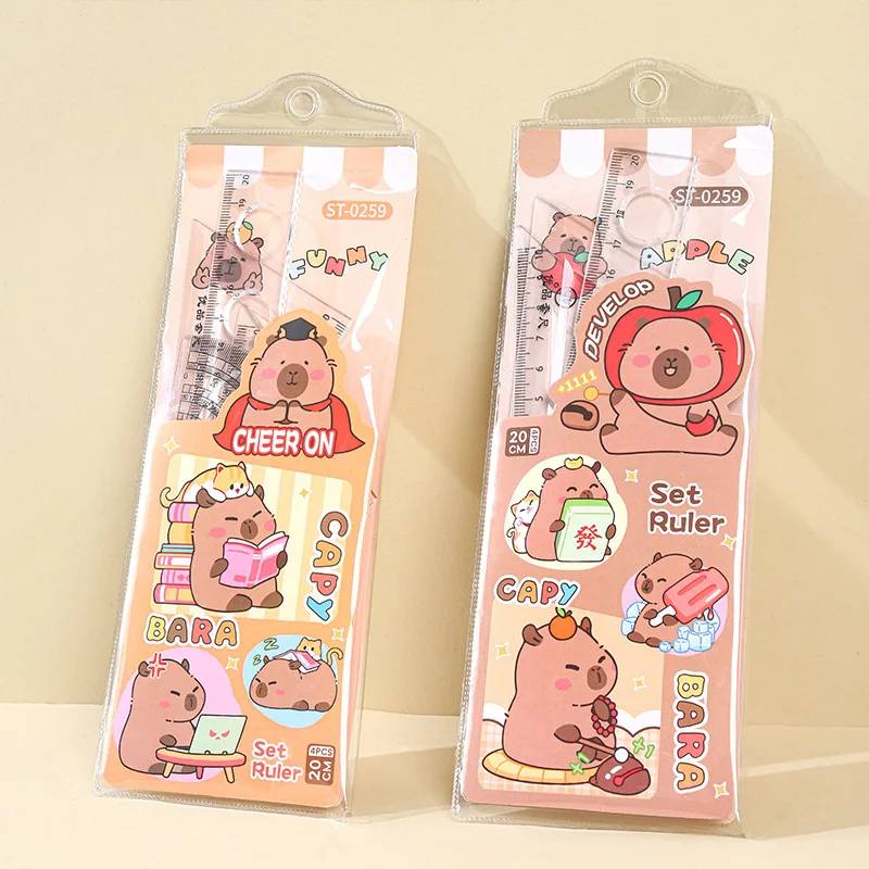 2 Sets Cartoon Ruler Set, Student Stationery Gift, Cute Ruler Children's School Supplies, Triangular Board Four-piece Set