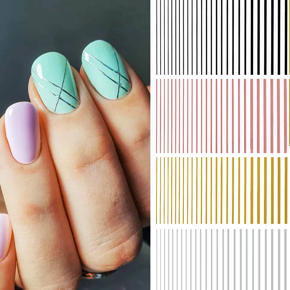 Stripe Line Nail Sticker Decal Thin Lining Line Art Self-Adhesive Peel Off Silver /Gold /White /Black Gold Stickers Accessories