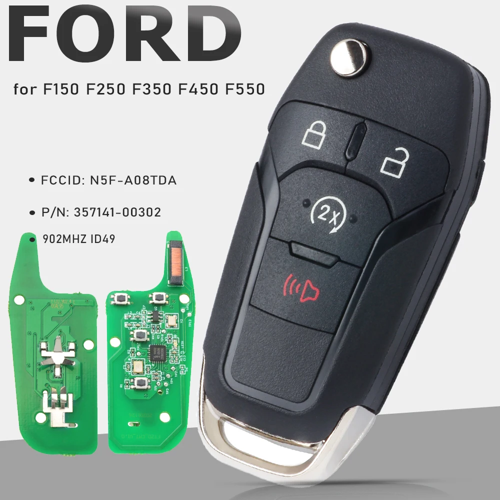 

KEYECU N5F-A08TDA for Ford F150 F250 F350 F450 F550 Flip Remote Key FSK 902MHz PCF7945P/HITAG PRO 49 Chip Keyless Entry 4B FOB
