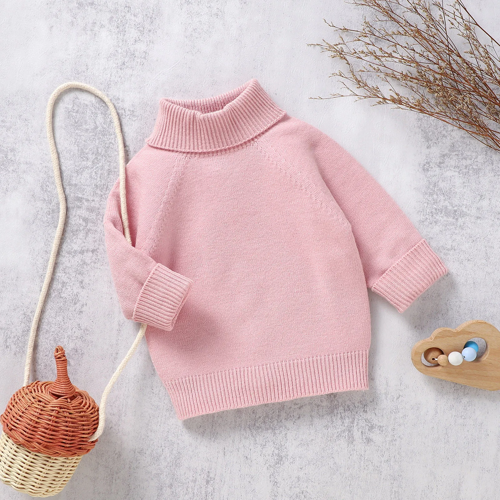 1 to 7 Years Baby Girls Knitted Turtleneck Sweater Winter Autumn Wear Long Sleeve Warm Solid 6 Colors Kids Toddler Sweater Top