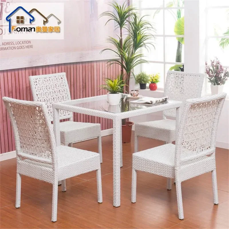 for Outdoor Rattan Tables and Chairs 5 Piece Set Garden Courtyard Leisure Room Balcony Tea Table and Chair Furniture