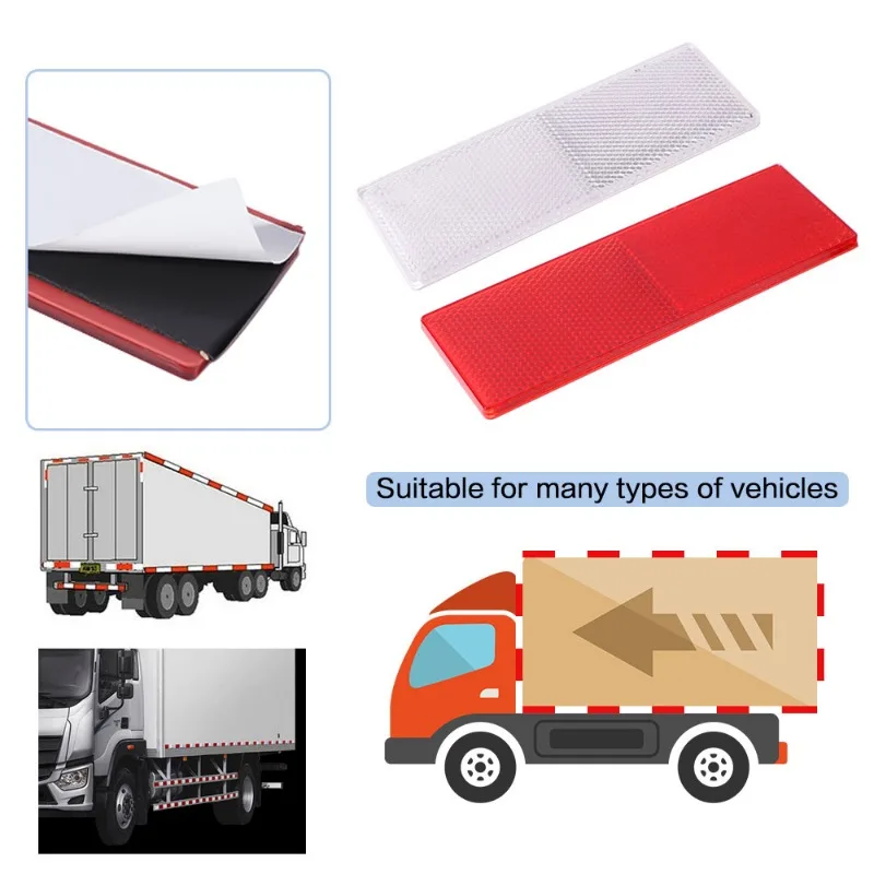 Truck Trailer Rectangle Plastic Reflector Reflective Tape Adhesive Auto Safety Night Warning Plate Stickers Car Accessories - Image 5