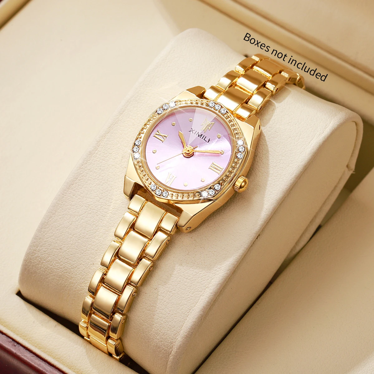 Fashion Rhinestone Pink Dial Women Quartz Watch Stainless Steel Bracelet Ladies Dress Wristwatches Relogio Feminino（Without Box）