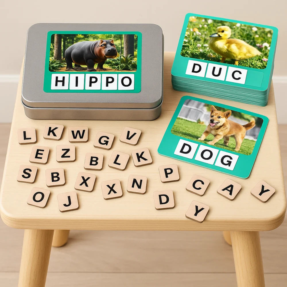 Holzpuzzle Alphabet Rechtschreibspiel Alphabet Cartoon Zauber Sie das Wortspiel Niedlicher Tierbuchstabe Rechtschreibblock Sprachen Spielzeug