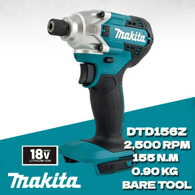 Makita DTD156Z 18V Cordless Impact Driver Bare Metal 155 Nm 1/4 inches Torque Compact Electrical Screwdriver Power Tool DTD156