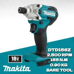 Makita DTD156Z 18V Cordless Impact Driver Bare Metal 155 Nm 1/4 inches Torque Compact Electrical Screwdriver Power Tool DTD156