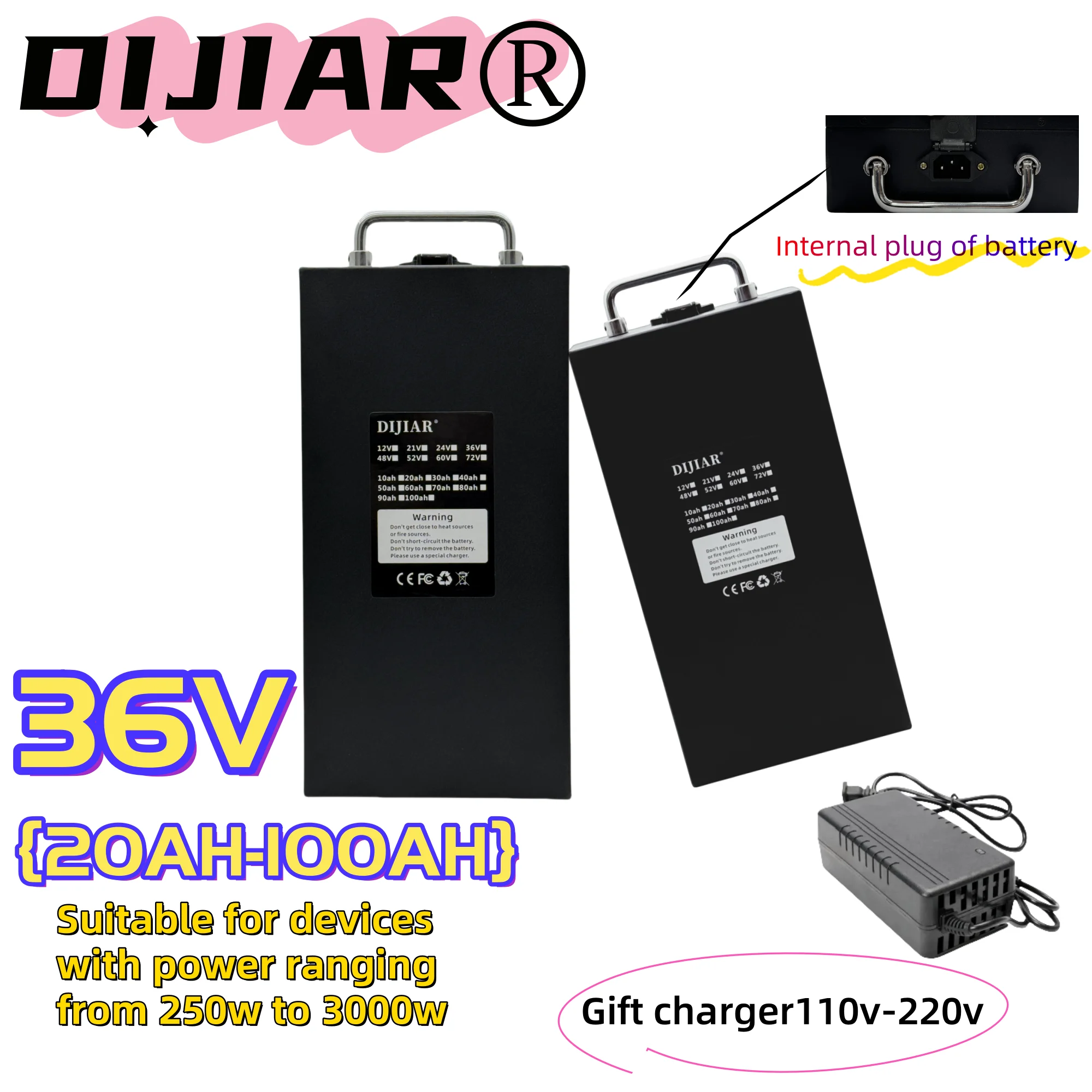 

36V electric vehicle dedicated lithium battery 20AH-100AH Harley scooter, two wheeled brand new takeaway vehicle universal