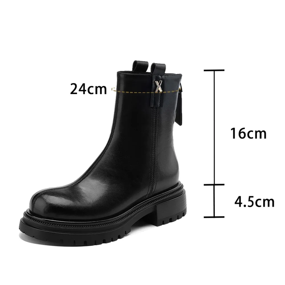 RIZABINA Size 34-42 Women Ankle Boots Real Leather Zipper Chunky Heel Platform Boots Crystal Letter Decorate Non-slip Booties