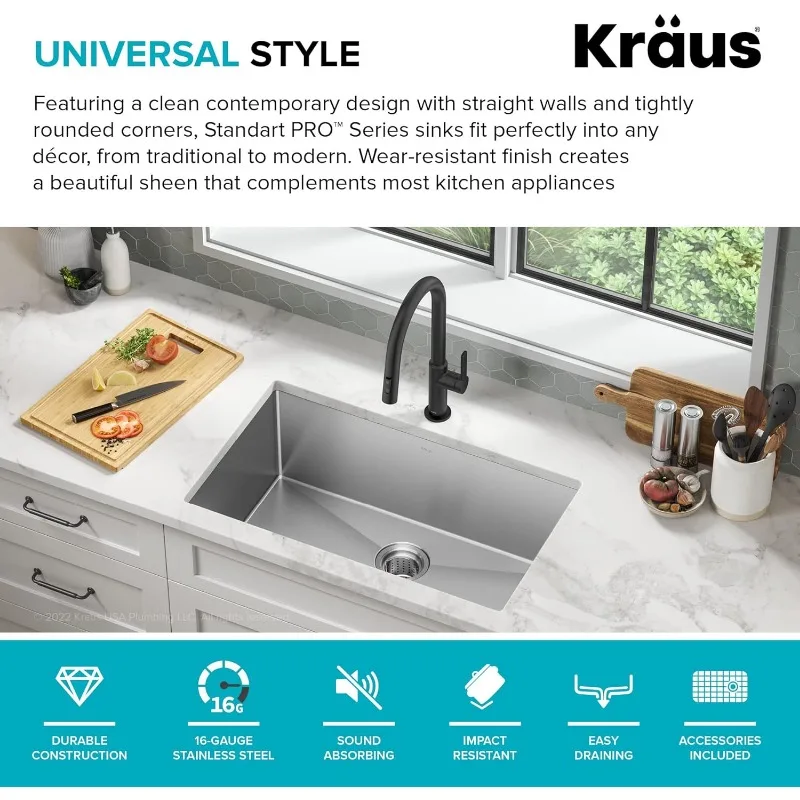 Kraus wastafel dapur KHU100-30, 30 inci, Stainless Steel